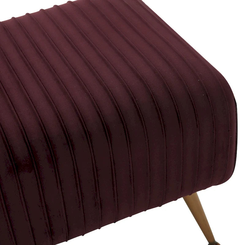 Ribbed Velvet Upholstered Accent Bench Brass Legs Multi-Color Living Room
