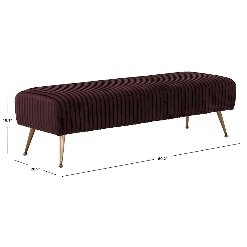 Ribbed Velvet Upholstered Accent Bench Brass Legs Multi-Color Living Room