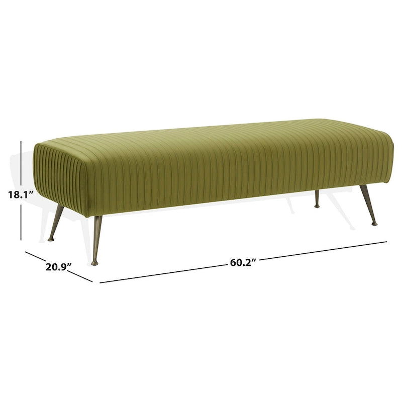Ribbed Velvet Upholstered Accent Bench Brass Legs Multi-Color Living Room