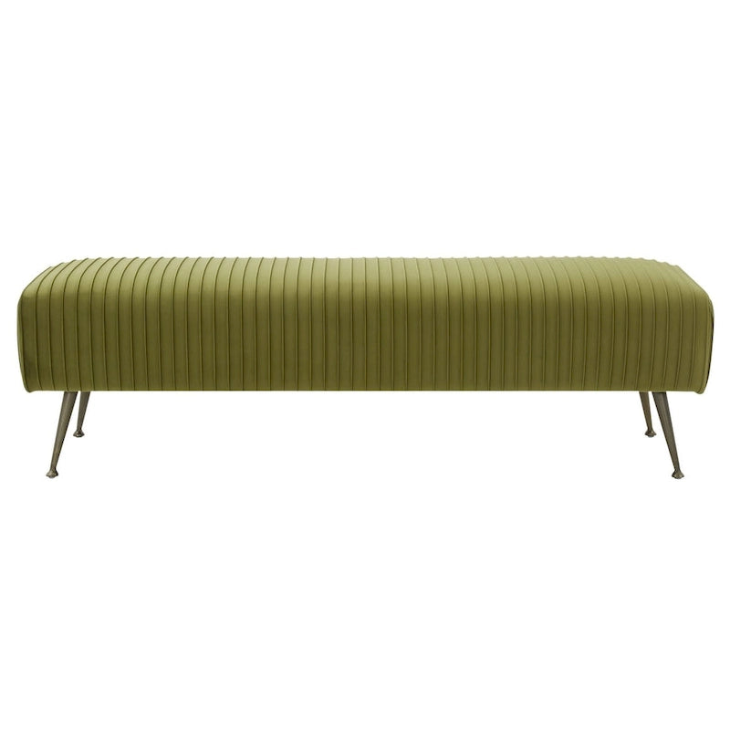 Ribbed Velvet Upholstered Accent Bench Brass Legs Multi-Color Living Room