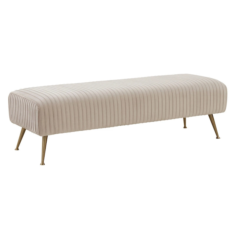Ribbed Velvet Upholstered Accent Bench Brass Legs Multi-Color Living Room