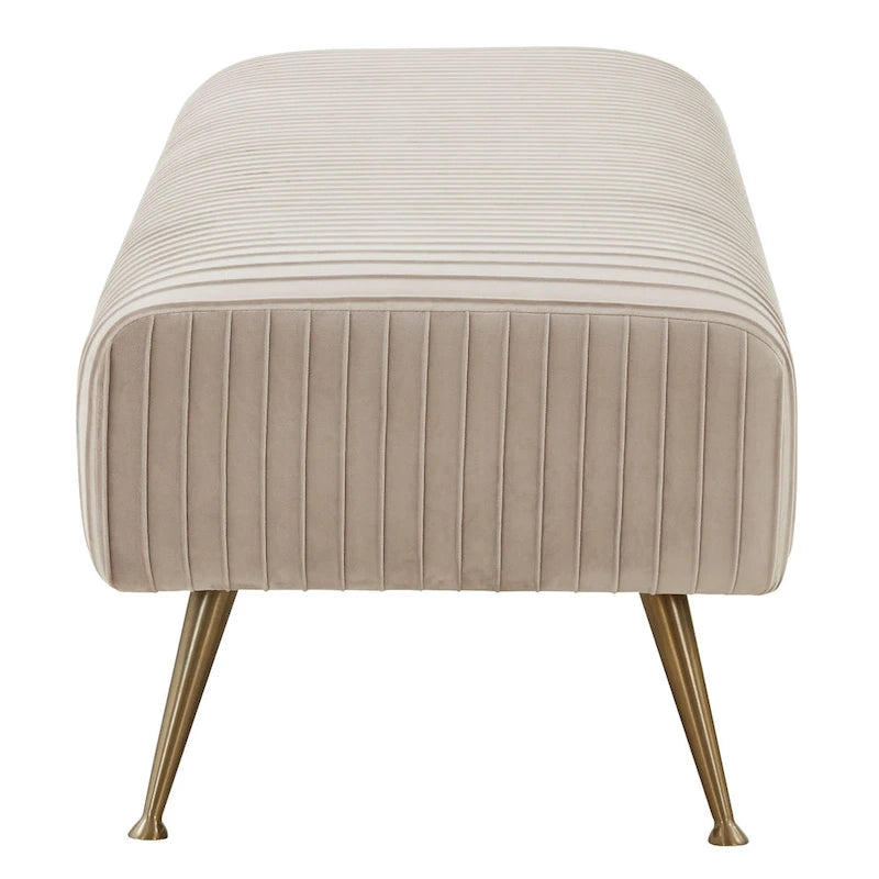Ribbed Velvet Upholstered Accent Bench Brass Legs Multi-Color Living Room