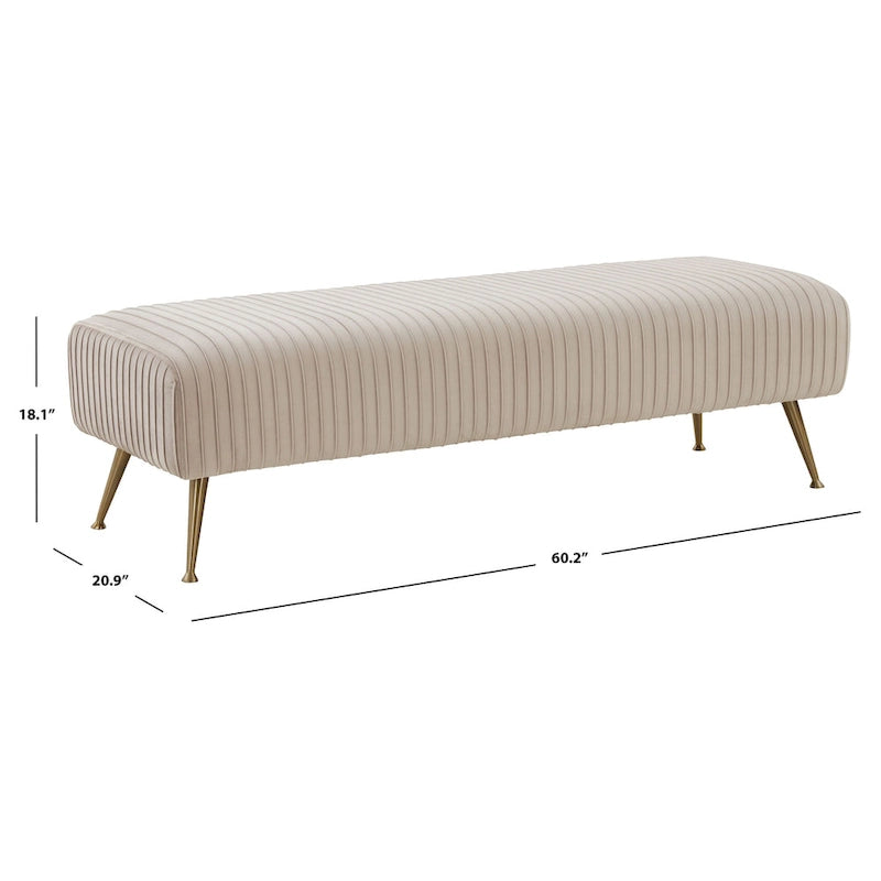 Ribbed Velvet Upholstered Accent Bench Brass Legs Multi-Color Living Room