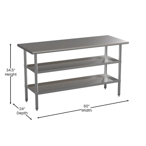 18-Gauge Stainless Steel Commercial Work Table with Adjustable Undershelves
