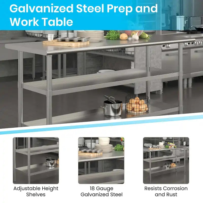 18-Gauge Stainless Steel Commercial Work Table with Adjustable Undershelves