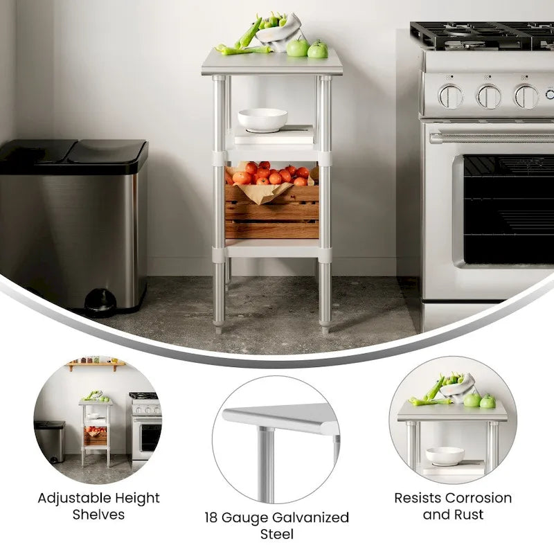 18-Gauge Stainless Steel Commercial Work Table with Adjustable Undershelves