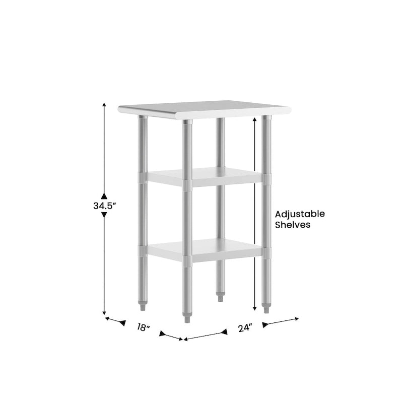 18-Gauge Stainless Steel Commercial Work Table with Adjustable Undershelves