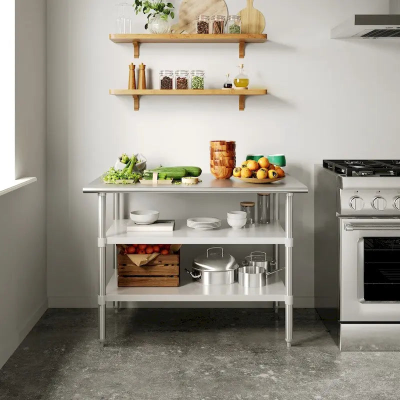 18-Gauge Stainless Steel Commercial Work Table with Adjustable Undershelves