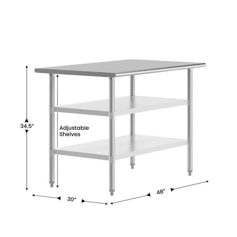 18-Gauge Stainless Steel Commercial Work Table with Adjustable Undershelves