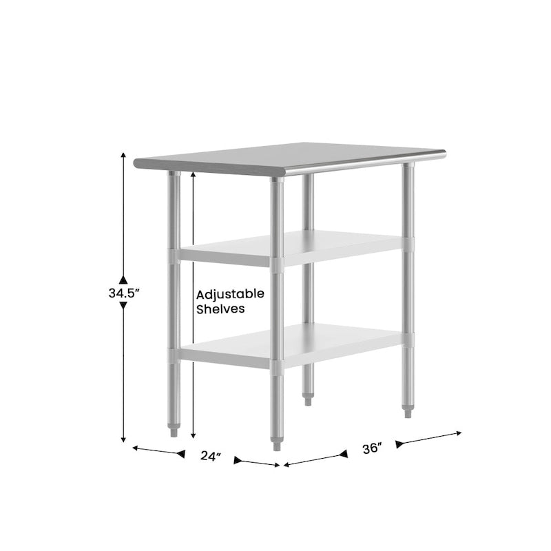 18-Gauge Stainless Steel Commercial Work Table with Adjustable Undershelves