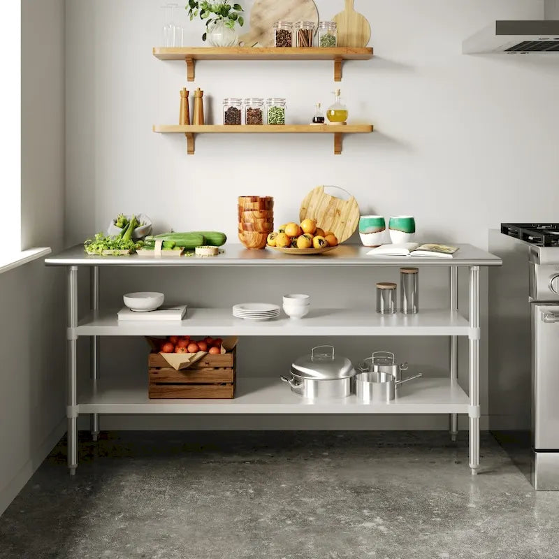 18-Gauge Stainless Steel Commercial Work Table with Adjustable Undershelves