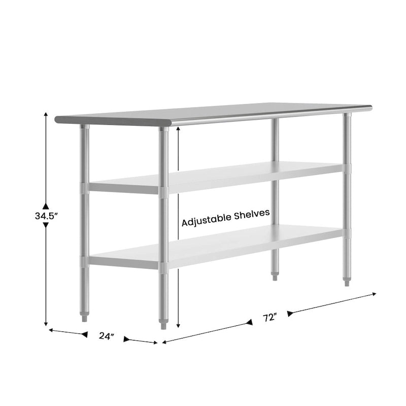 18-Gauge Stainless Steel Commercial Work Table with Adjustable Undershelves