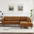 Tufted Mid-Century Genuine Leather L-Shaped Sectional Sofa Cognac Tan