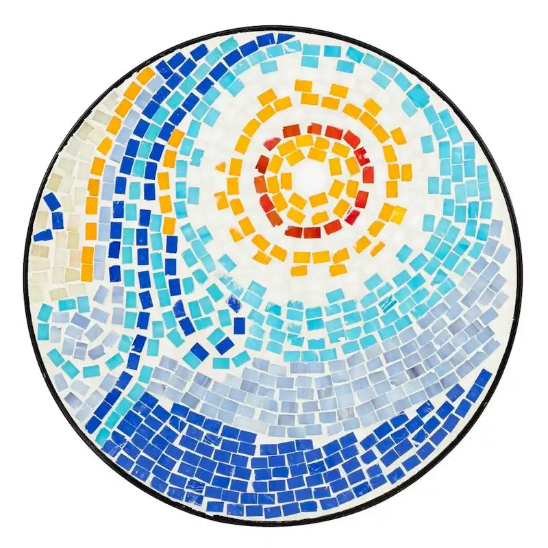 Round Mosaic Glass Top Side Table Blue Yellow Green Multicolor Outdoor