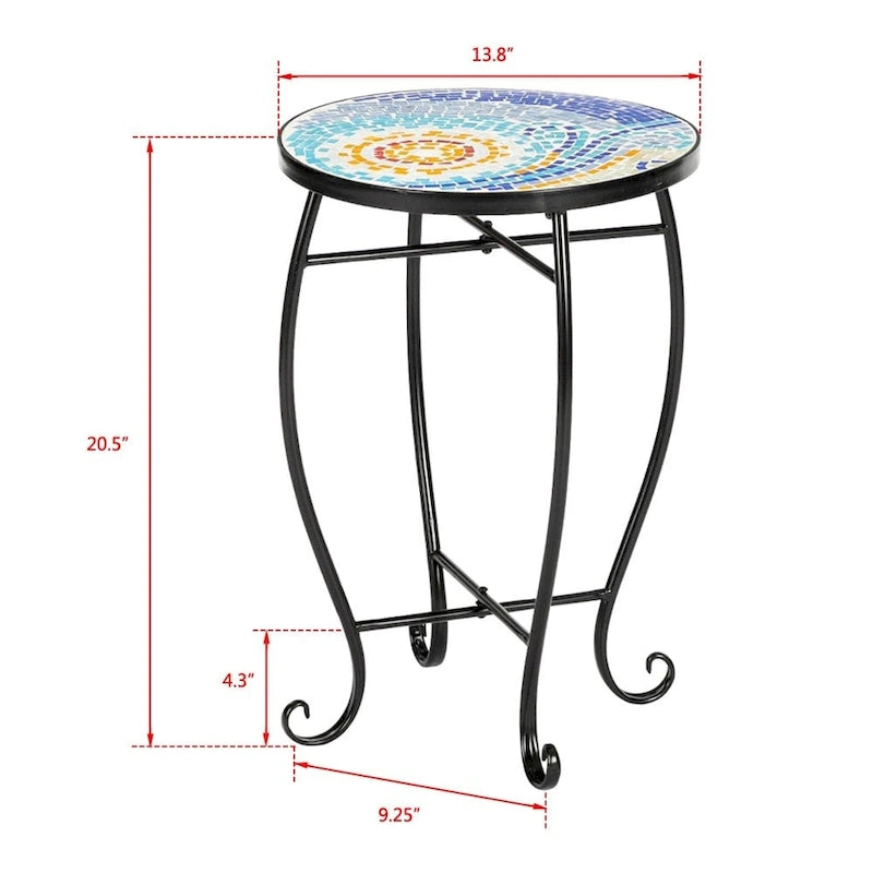 Round Mosaic Glass Top Side Table Blue Yellow Green Multicolor Outdoor