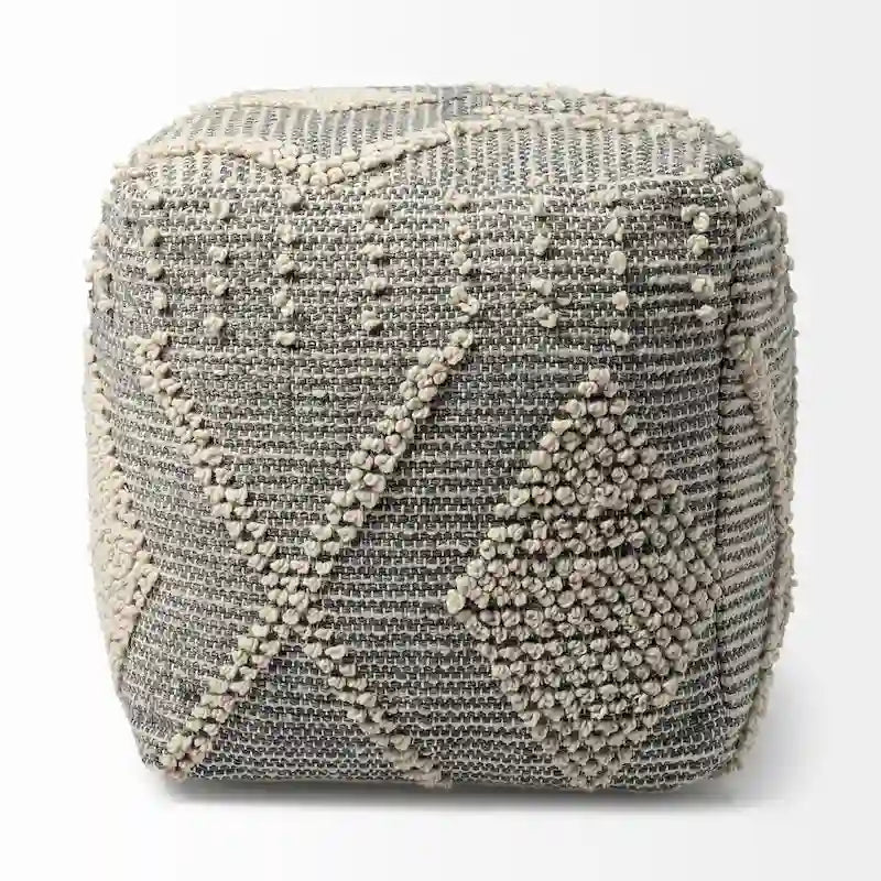 Elegant Grey Cream Handwoven Polyester Square Pouf Accent Footrest Seat