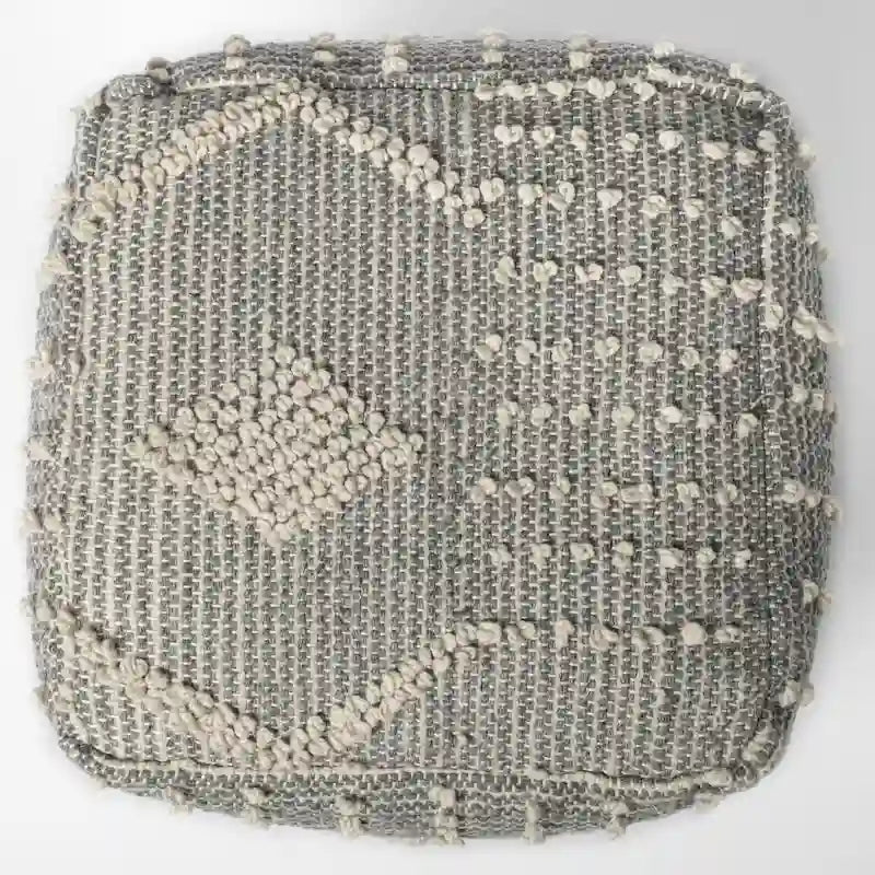 Elegant Grey Cream Handwoven Polyester Square Pouf Accent Footrest Seat