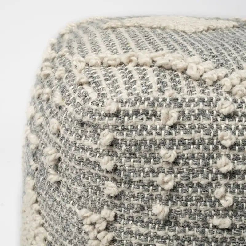Elegant Grey Cream Handwoven Polyester Square Pouf Accent Footrest Seat