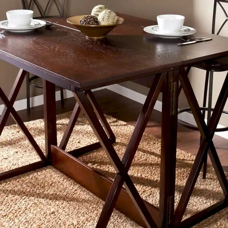 Espresso Counter Height Convertible Dining Console Table Wood Grain