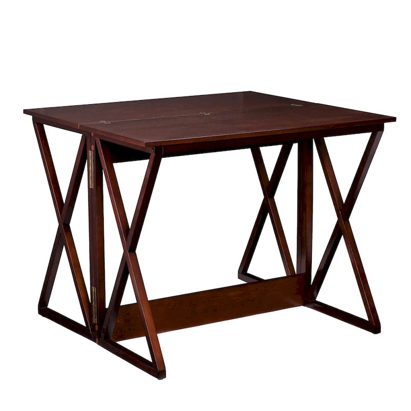 Espresso Counter Height Convertible Dining Console Table Wood Grain