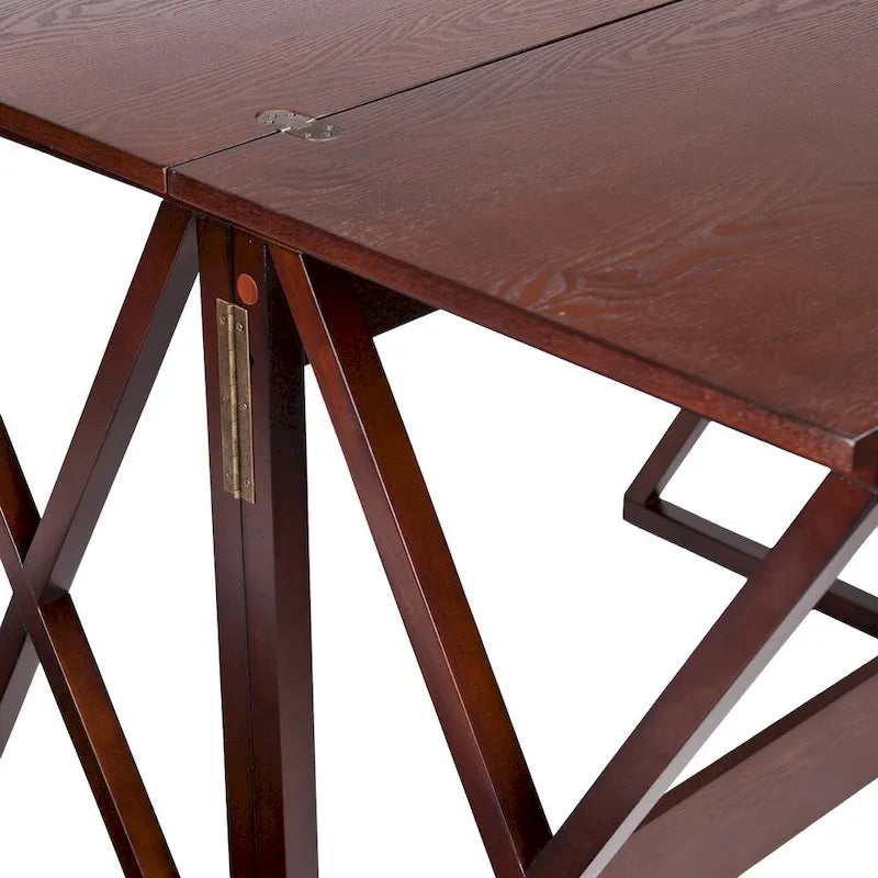 Espresso Counter Height Convertible Dining Console Table Wood Grain
