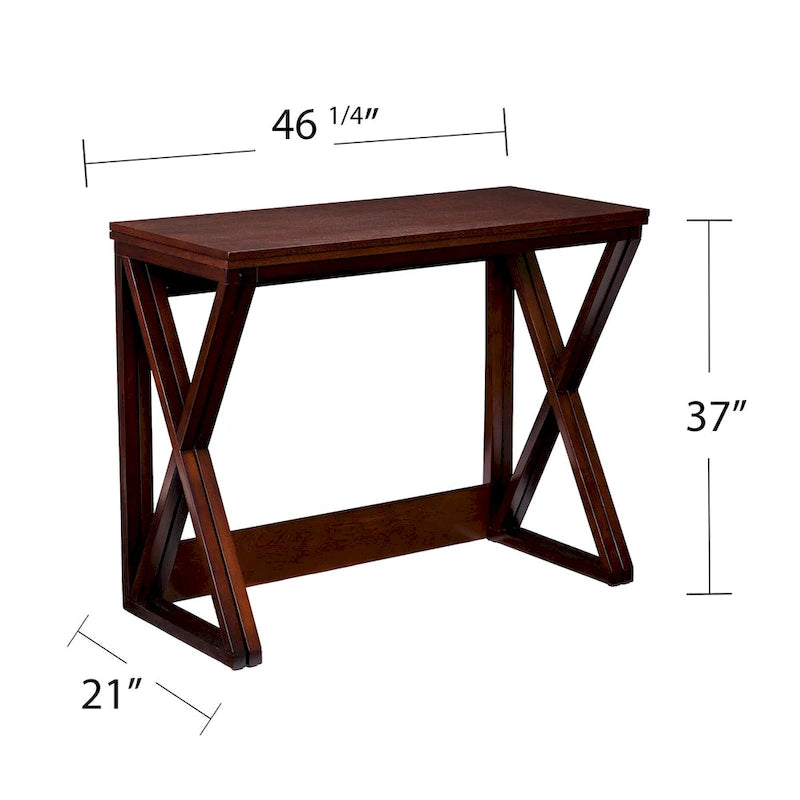 Espresso Counter Height Convertible Dining Console Table Wood Grain