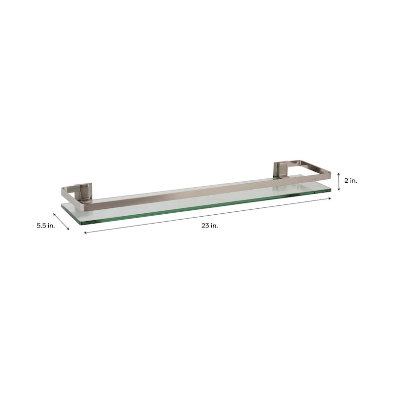 Wall Mounted Glass Shelf with Rail Nickel Finish Bathroom Storage Organizer