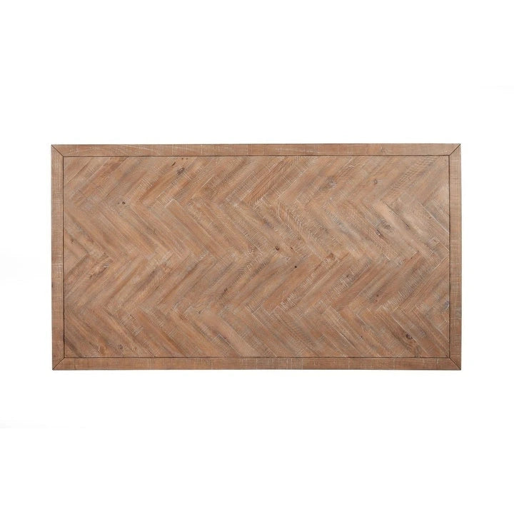 Solid Pine Wood Weathered Dining Table Chevron Inlay Natural Brown