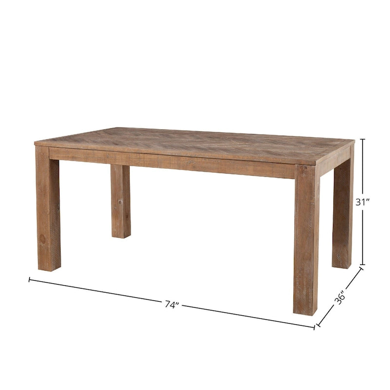 Solid Pine Wood Weathered Dining Table Chevron Inlay Natural Brown