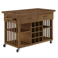Rolling Kitchen Island Cart with Wine Rack Drawers Oak Wood