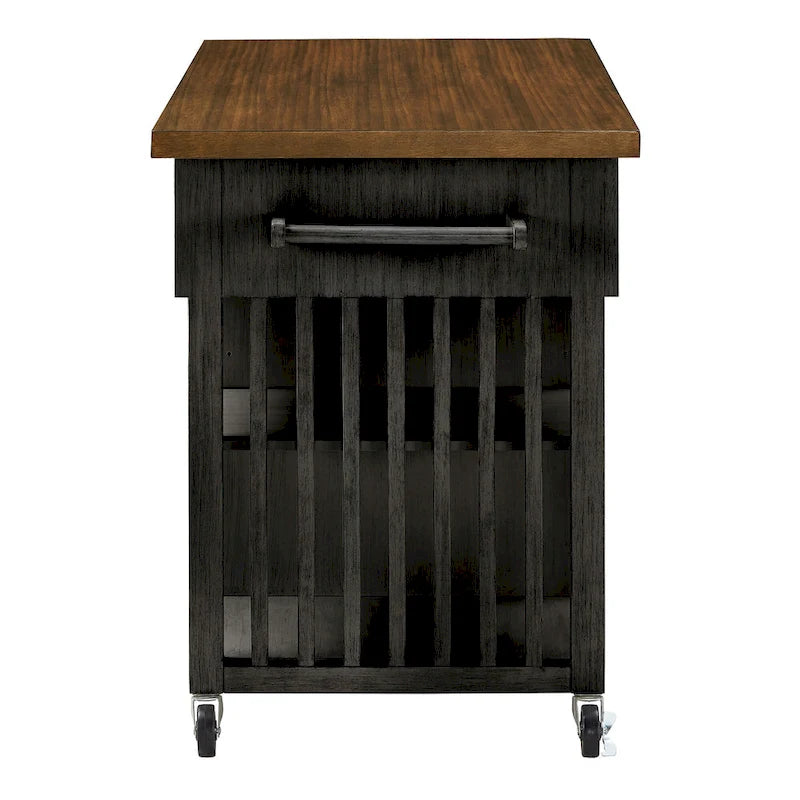 Rolling Kitchen Island Cart with Wine Rack Drawers Oak Wood