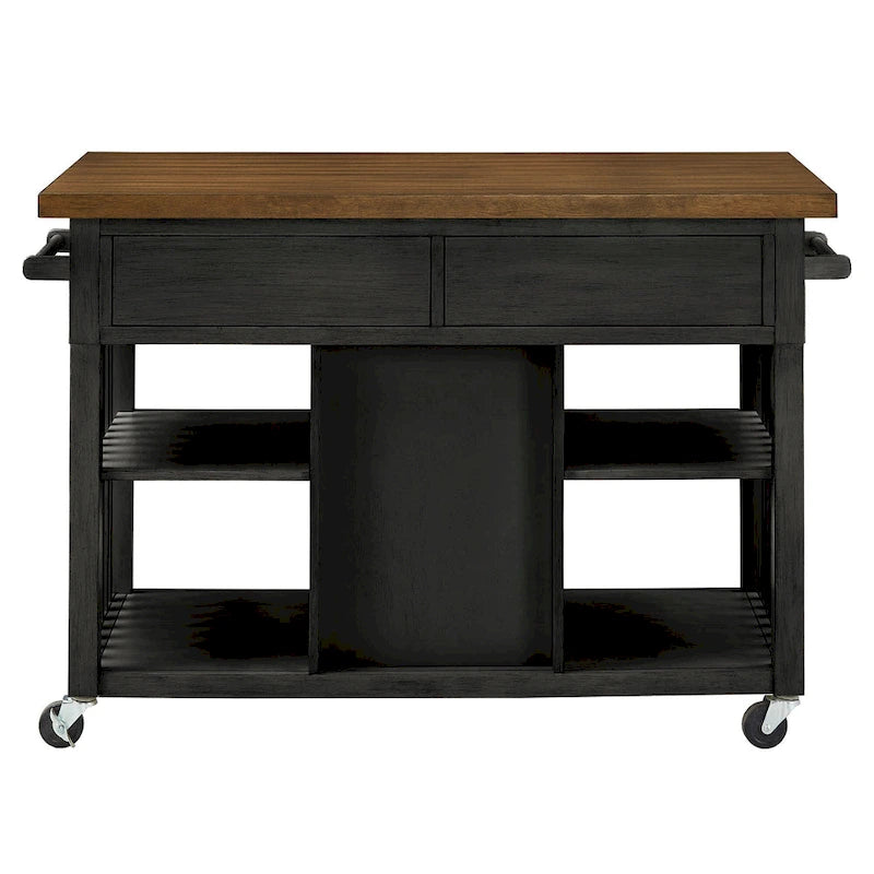 Rolling Kitchen Island Cart with Wine Rack Drawers Oak Wood
