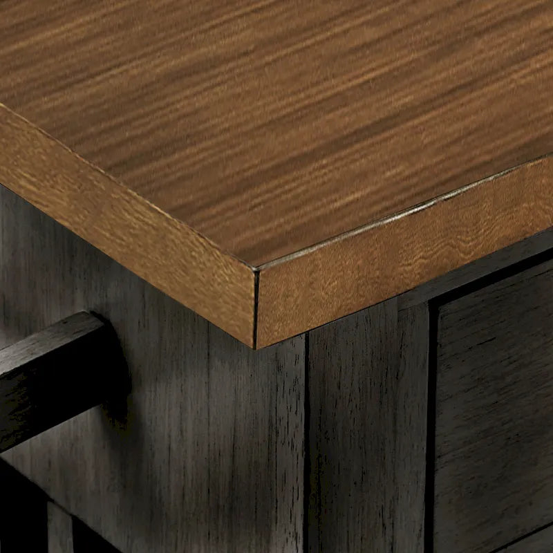Rolling Kitchen Island Cart with Wine Rack Drawers Oak Wood