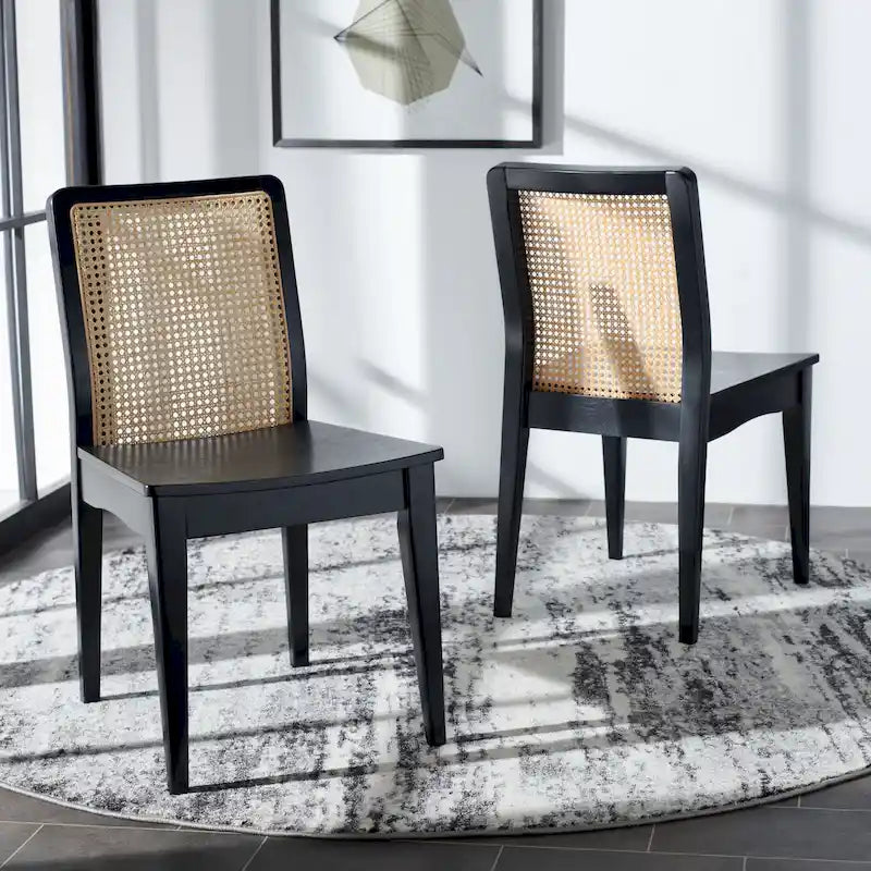 Coastal Rattan Back Dining Chair with Solid Wood Frame White Natural