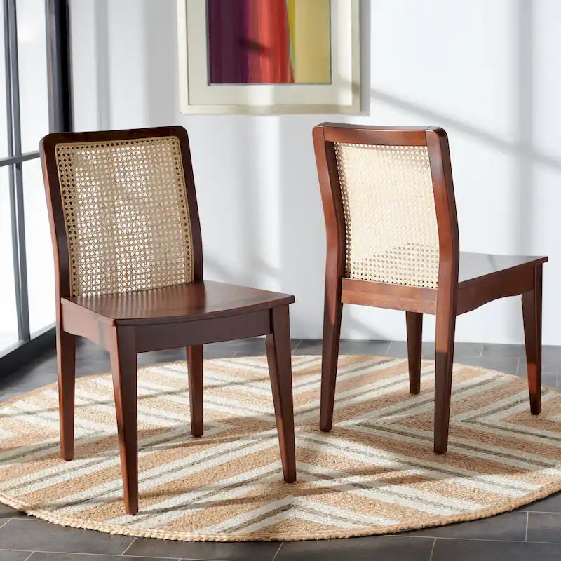 Coastal Rattan Back Dining Chair with Solid Wood Frame White Natural