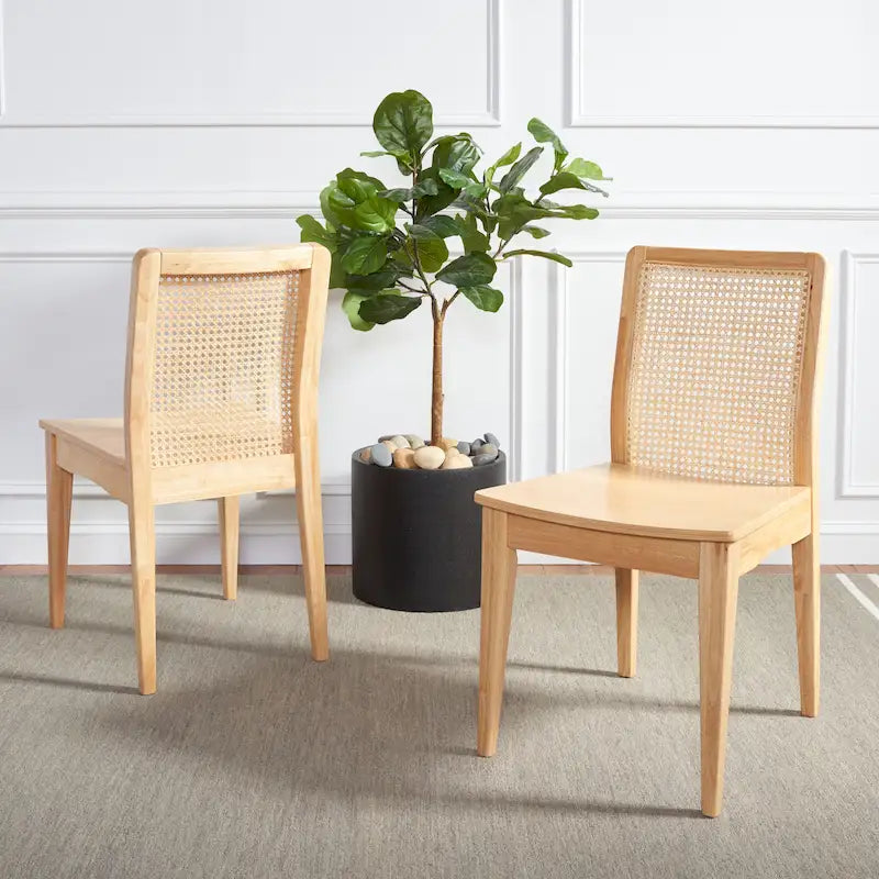 Coastal Rattan Back Dining Chair with Solid Wood Frame White Natural