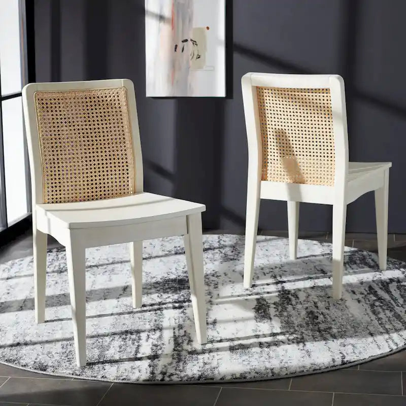 Coastal Rattan Back Dining Chair with Solid Wood Frame White Natural