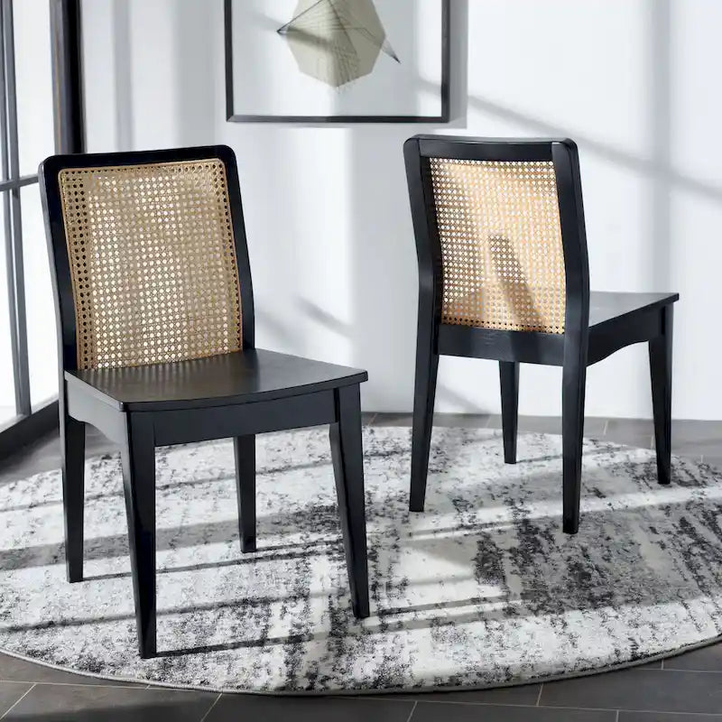 Coastal Rattan Back Dining Chair with Solid Wood Frame White Natural