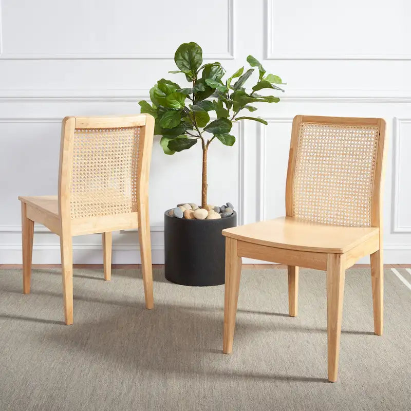 Coastal Rattan Back Dining Chair with Solid Wood Frame White Natural