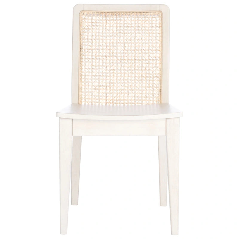Coastal Rattan Back Dining Chair with Solid Wood Frame White Natural