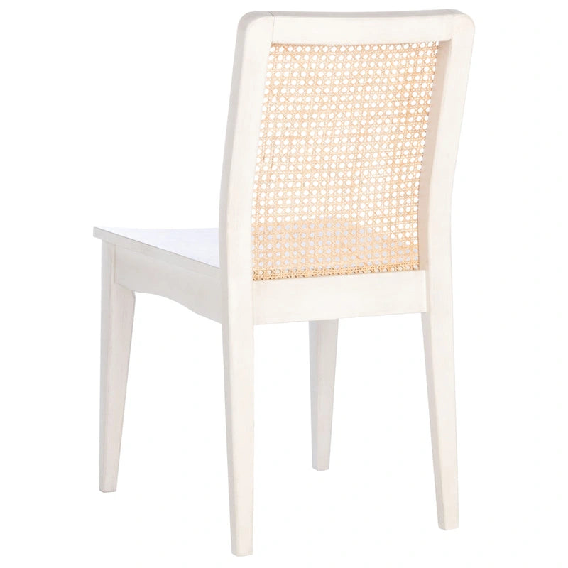 Coastal Rattan Back Dining Chair with Solid Wood Frame White Natural