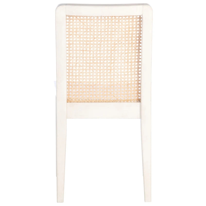 Coastal Rattan Back Dining Chair with Solid Wood Frame White Natural
