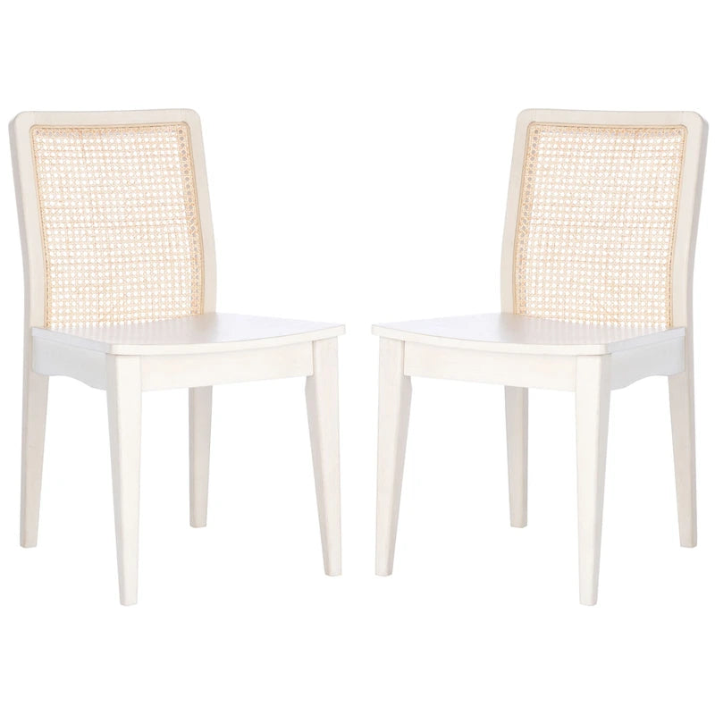 Coastal Rattan Back Dining Chair with Solid Wood Frame White Natural