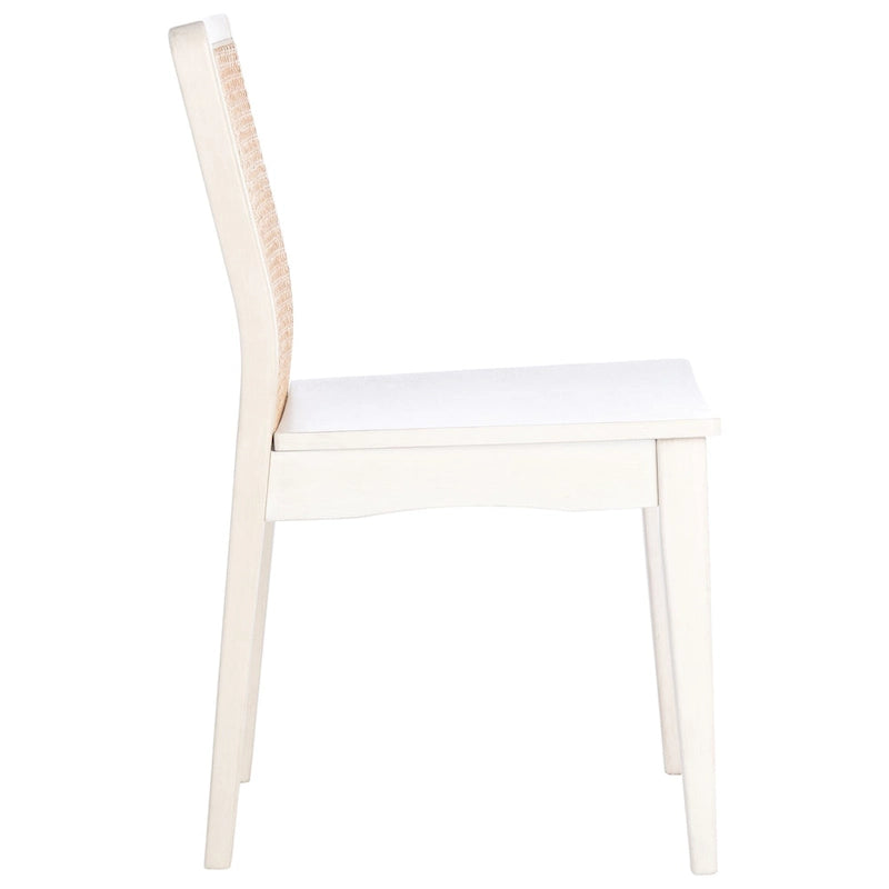 Coastal Rattan Back Dining Chair with Solid Wood Frame White Natural