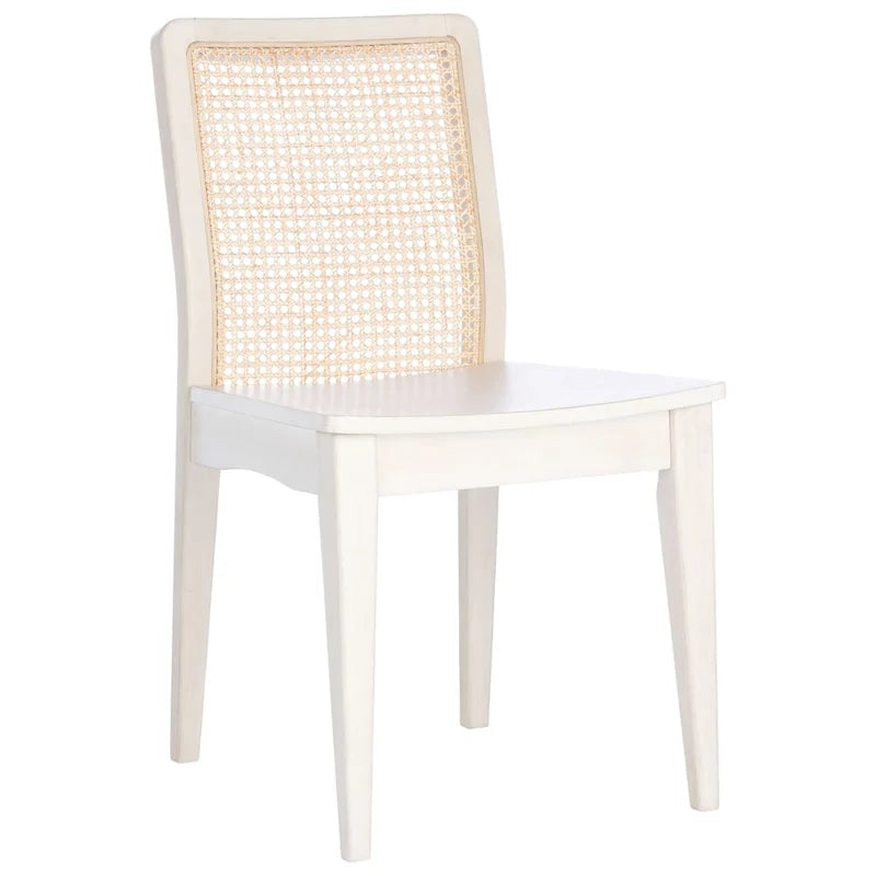 Coastal Rattan Back Dining Chair with Solid Wood Frame White Natural