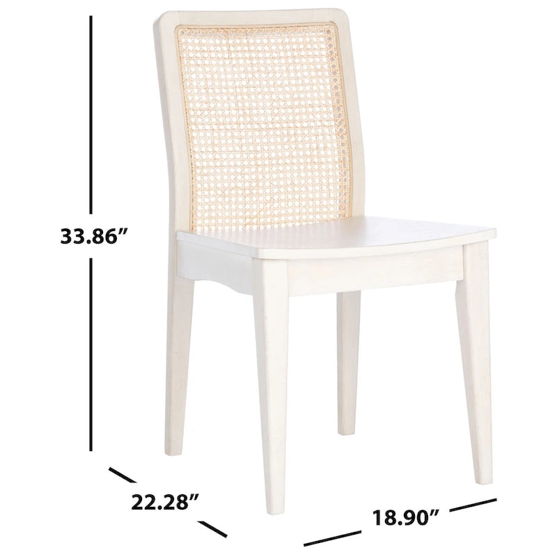 Coastal Rattan Back Dining Chair with Solid Wood Frame White Natural