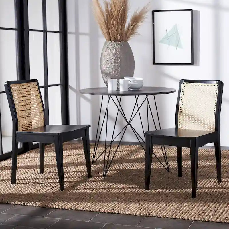 Coastal Rattan Back Dining Chair with Solid Wood Frame White Natural