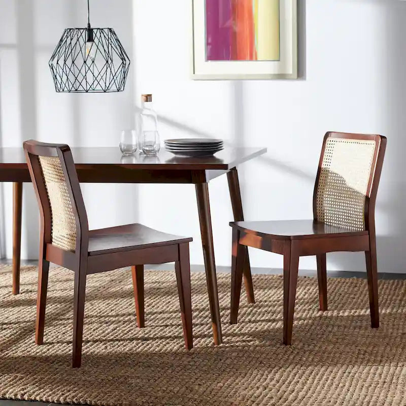 Coastal Rattan Back Dining Chair with Solid Wood Frame White Natural
