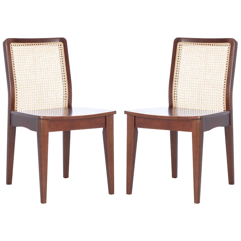 Coastal Rattan Back Dining Chair with Solid Wood Frame White Natural
