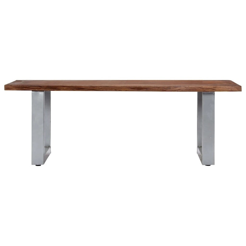 Solid Acacia Wood Live Edge Coffee Table Brown Industrial U-Shaped Silver Metal Legs